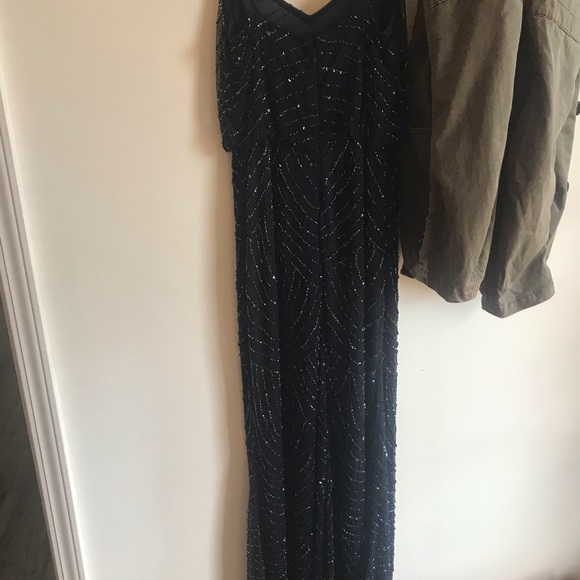 Adrianna Papell Art Deco Beaded Blouson Gown in Navy - Picture 7 of 11